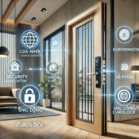 Cửa nhựa lõi thép Eurowindow đồng bộ sử dụng khoá cửa Eurolock